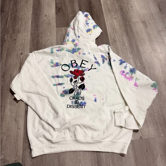 Obey Other - Obey White Tie Dye Printed Hoodie Large